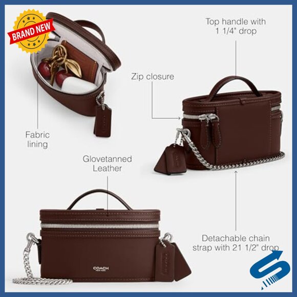 223061260_0057.jpg Leather Crossbody Shoulder Bag with Detachable Chain Strap, 6x3.5x2.25 Inches